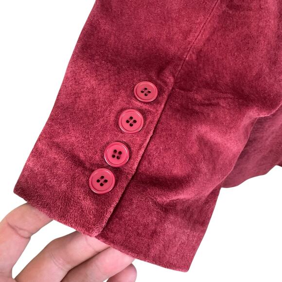 Dialogue Red 100% Suede Leather Collared Button Up Lined Jacket Women's Size 6 - Picture 4 of 6